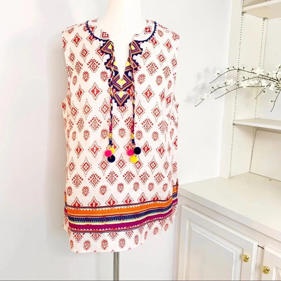 Chelsea & Theodore Linen Embroidered Boho Top Size L NWT - Picture 3 of 13